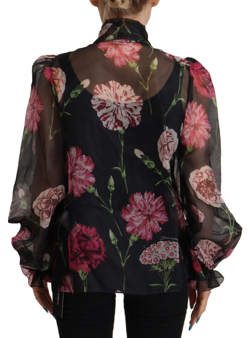 Dolce & Gabbana Elegant Floral Silk Scarf Neck Blouse