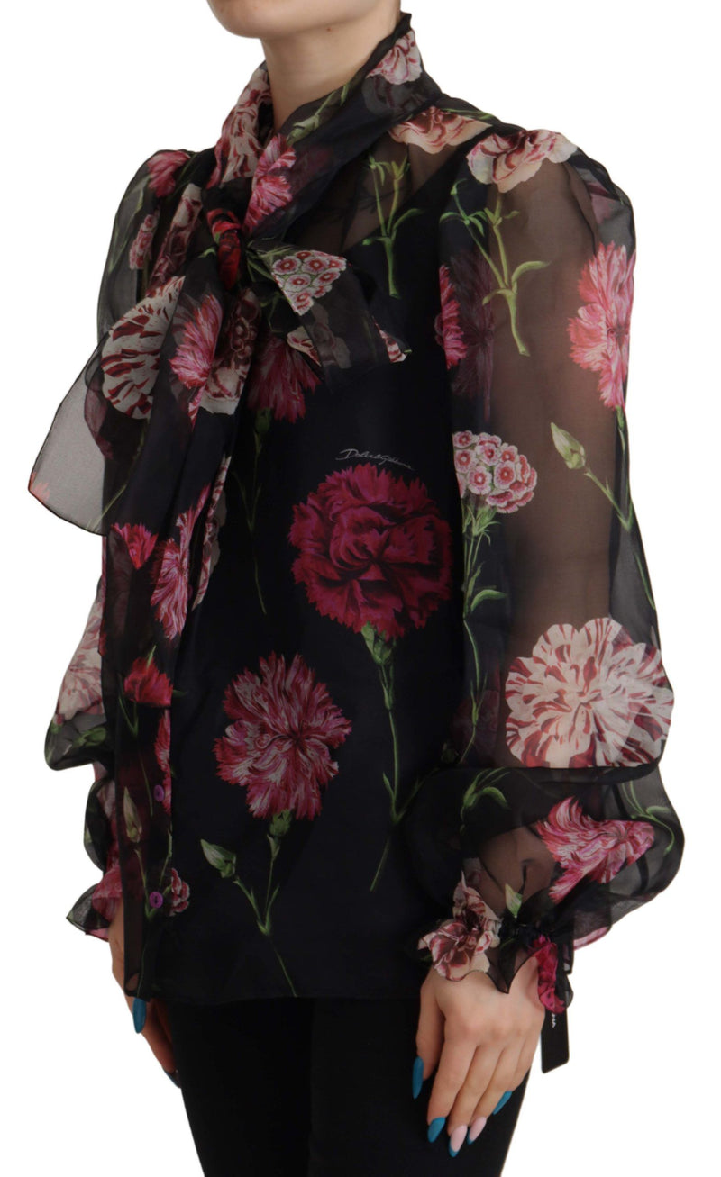 Dolce & Gabbana Elegant Floral Silk Scarf Neck Blouse