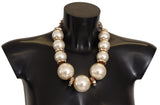 Dolce & Gabbana Elegant Faux Pearl Charm Necklace with Crystal Accents