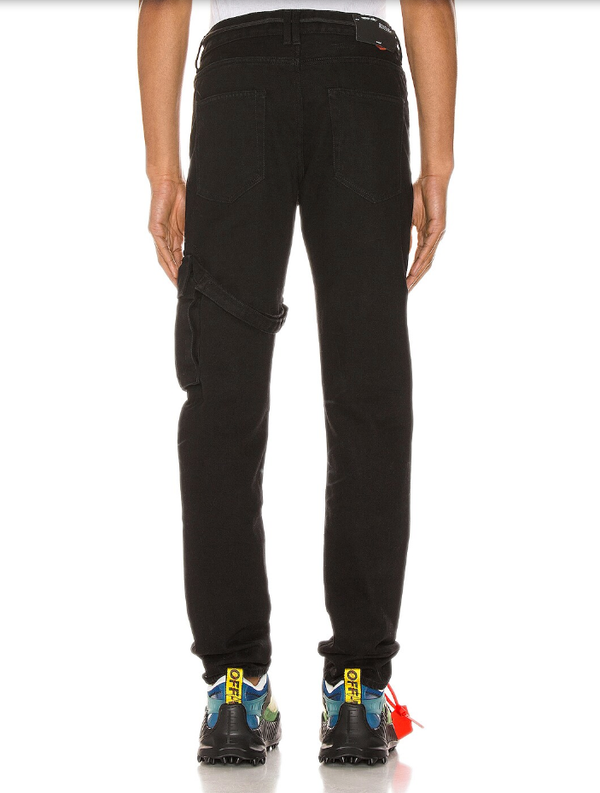 Off-White Elevated Black Cotton Cargo Trousers with Metal Details