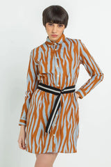 Imperfect Chic Patterned Chemisier Dress with Belt