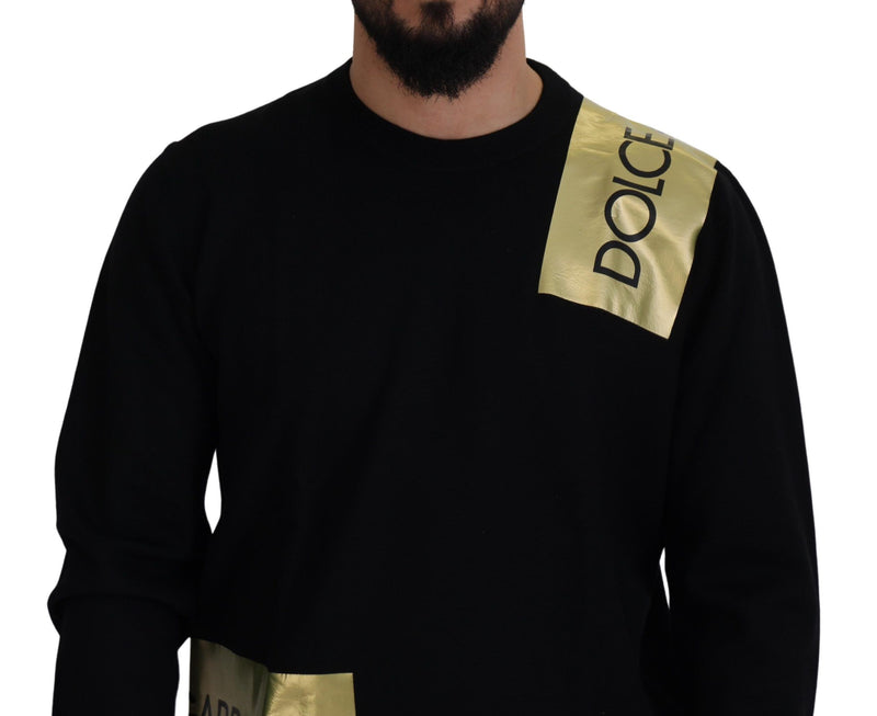 Dolce & Gabbana Elegant Gold-Embroidered Black Wool Sweater