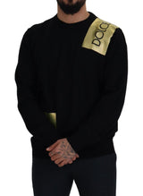 Dolce & Gabbana Elegant Gold-Embroidered Black Wool Sweater