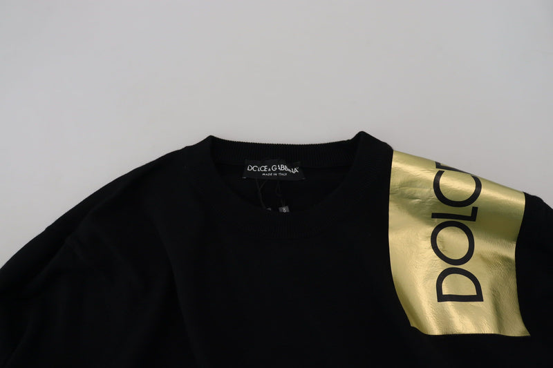 Dolce & Gabbana Elegant Gold-Embroidered Black Wool Sweater