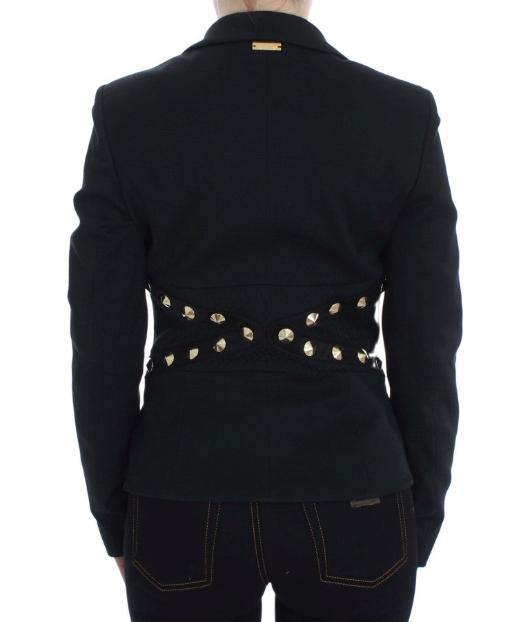 Exte Chic Black Stretch Blazer with Gold Button Detail