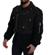 Dolce & Gabbana Sleek Biker Motorcycle Black Belted Jacket