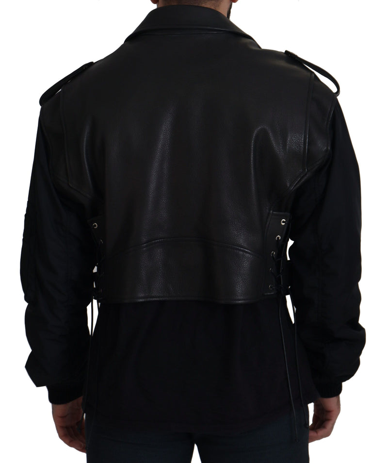 Dolce & Gabbana Sleek Biker Motorcycle Black Belted Jacket