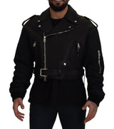 Dolce & Gabbana Sleek Biker Motorcycle Black Belted Jacket