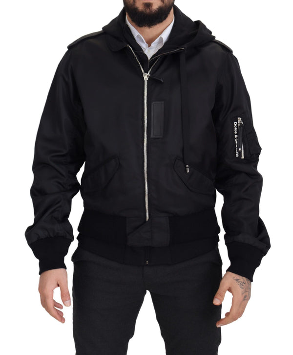 Dolce & Gabbana Elegant Nylon Bomber Jacket with Hood