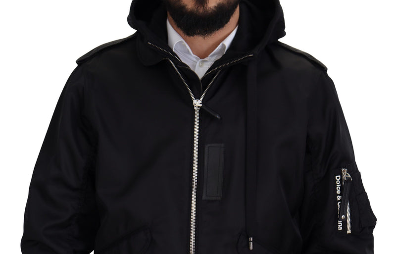 Dolce & Gabbana Elegant Nylon Bomber Jacket with Hood