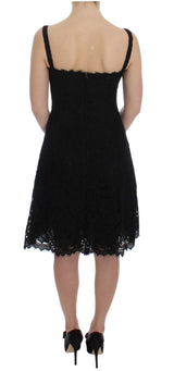 Dolce & Gabbana Elegant Black Floral Lace Knee-Length Dress