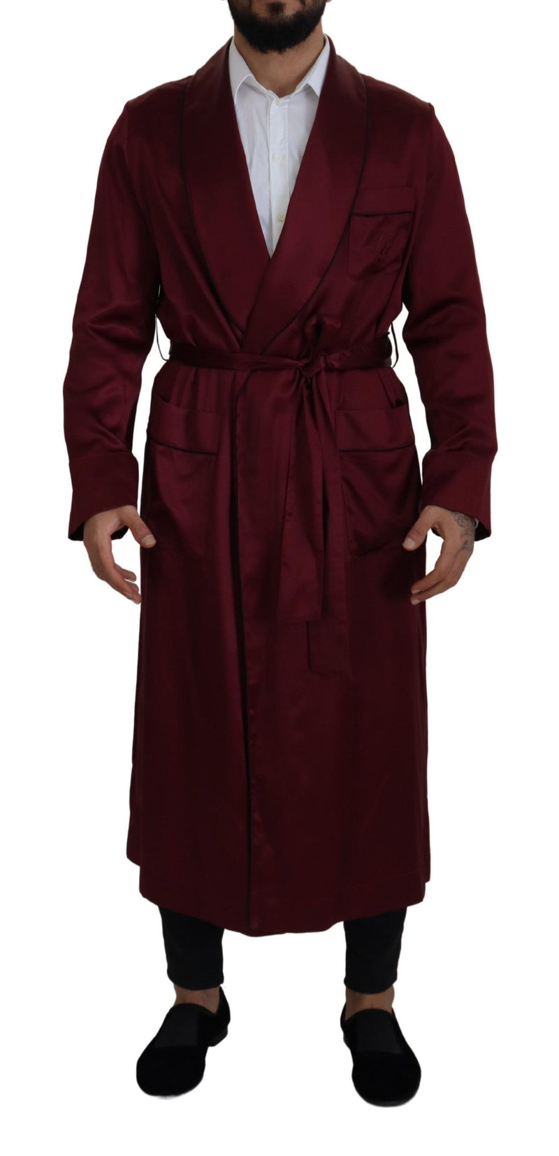 Dolce & Gabbana Elegant Bordeaux Silk Jacket Robe