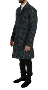 Dolce & Gabbana Blue Camouflage Trench Coat Elegance