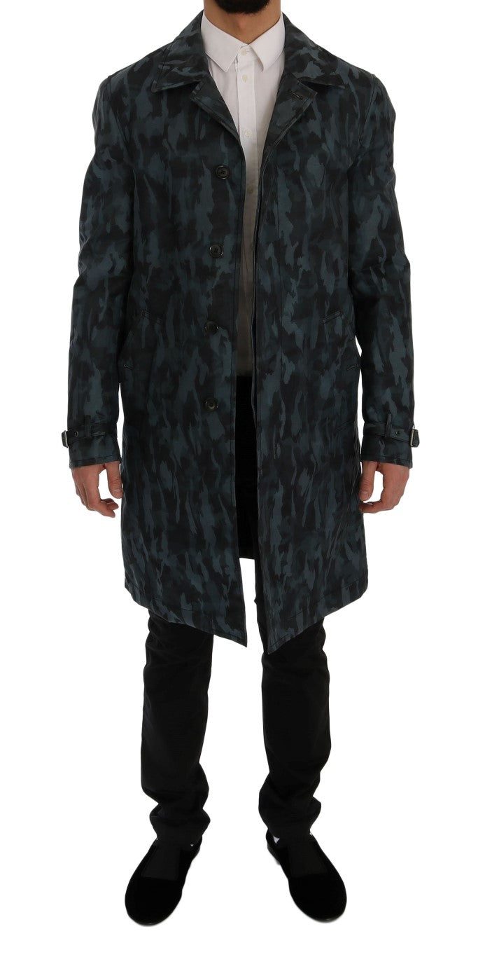 Dolce & Gabbana Blue Camouflage Trench Coat Elegance