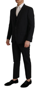 Dolce & Gabbana Elegant Black Three Piece Wool Suit