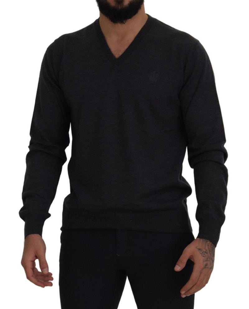 Dolce & Gabbana Elegant V-Neck Crown Wool Sweater