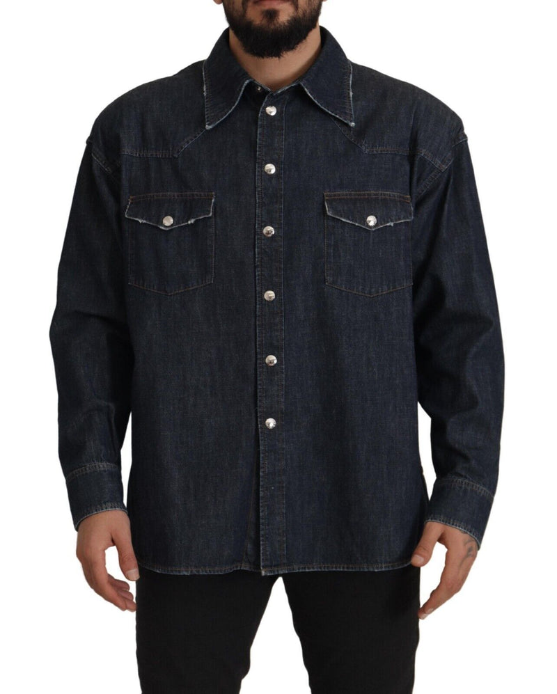 Dolce & Gabbana Elegant Slim Fit Dark Blue Casual Shirt