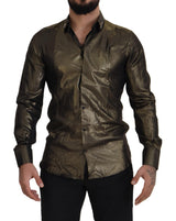 Dolce & Gabbana Elegant Gold Slim Fit Shirt with Crown Embroidery