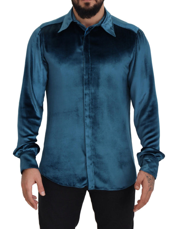 Dolce & Gabbana Elegant Blue Martini Slim Fit Casual Shirt