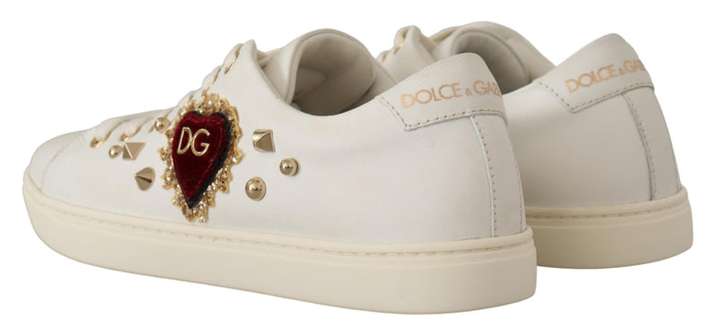 Dolce & Gabbana Studded Heart Leather Sneakers - Pure Elegance