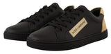 Dolce & Gabbana Elegant Black and Gold Low-top Leather Sneakers