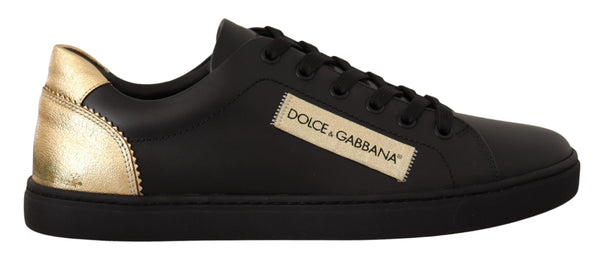 Dolce & Gabbana Elegant Black and Gold Low-top Leather Sneakers