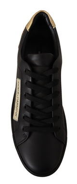 Dolce & Gabbana Elegant Black and Gold Low-top Leather Sneakers