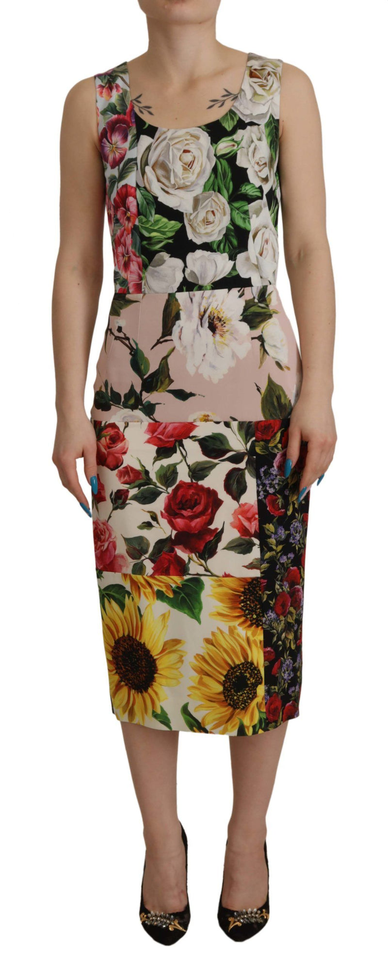 Dolce & Gabbana Patchwork Floral Midi Sheath Dress