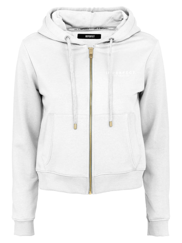 Imperfect Elegant White Zip-Hoodie Sweatshirt