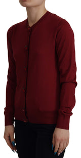 Dolce & Gabbana Elegant Maroon Silk Button Front Sweater