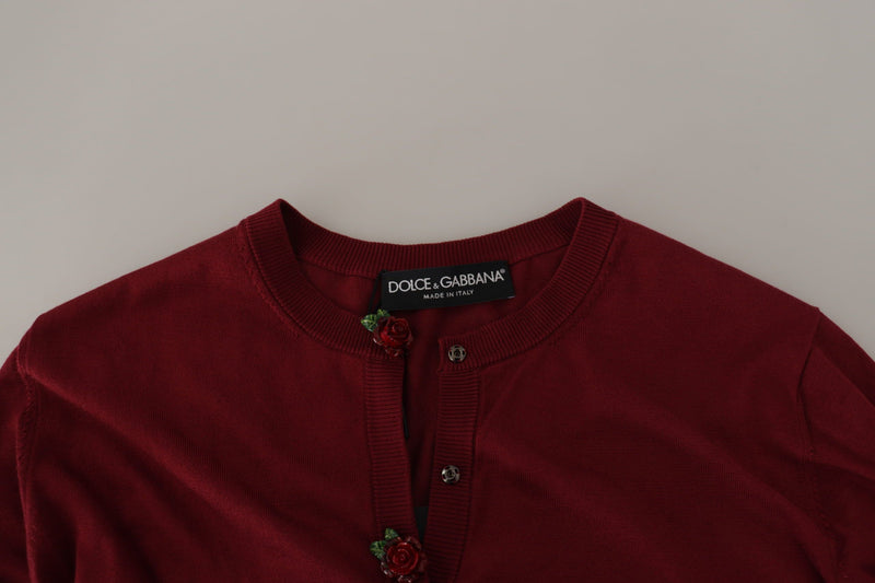 Dolce & Gabbana Elegant Maroon Silk Button Front Sweater