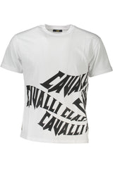 Cavalli Class Elegant Printed White Tee with Designer Flair