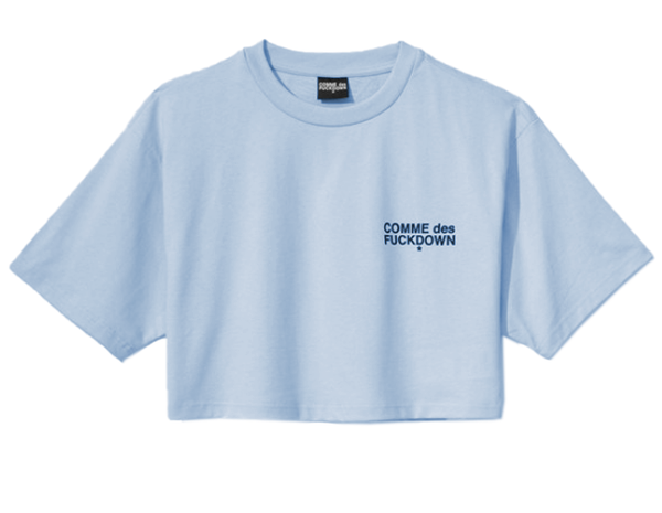 Comme Des Fuckdown Chic Light Blue Logo Graphic Tee