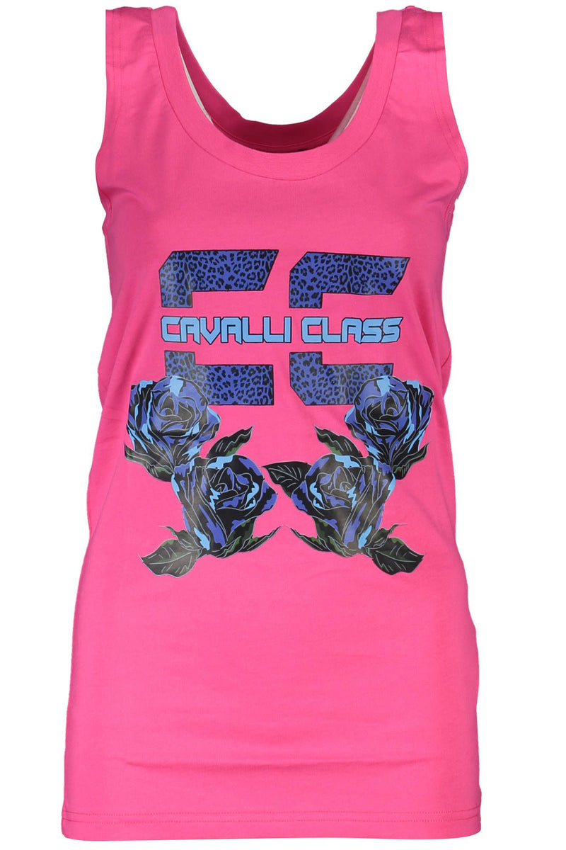 Cavalli Class Chic Pink Printed Tank Top with Logo