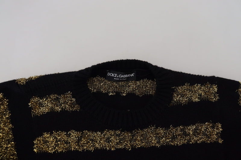 Dolce & Gabbana Elegant Black and Gold Crystal Sweater