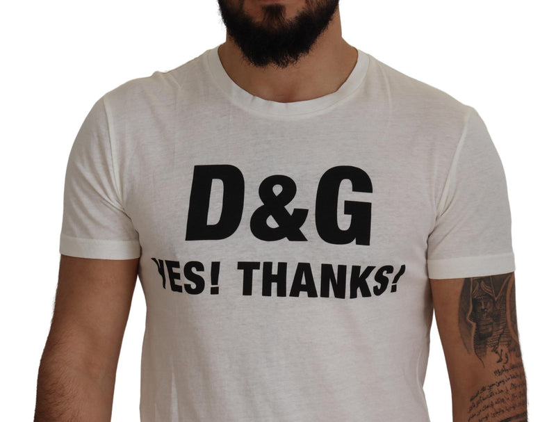 Dolce & Gabbana Chic White Cotton YES! THANKS! Tee