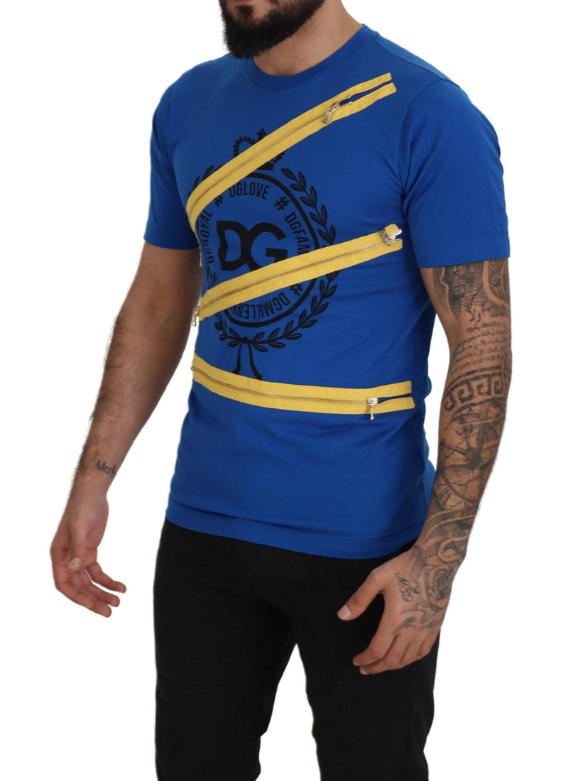 Dolce & Gabbana Chic Blue Logo Tee with Zipper Detail