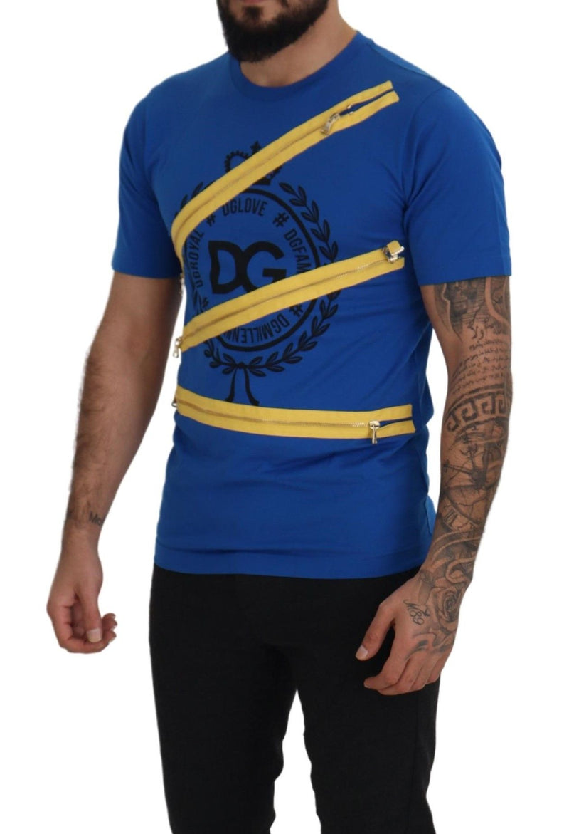 Dolce & Gabbana Chic Blue Logo Tee with Zipper Detail