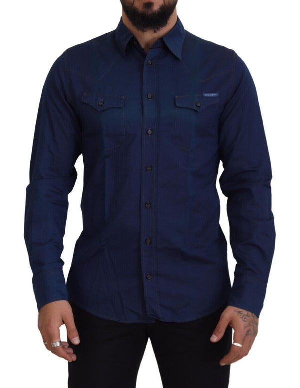 Dolce & Gabbana Elegant Blue Slim Fit Cotton Dress Shirt