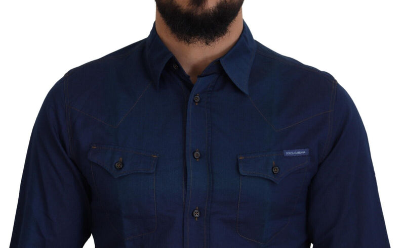 Dolce & Gabbana Elegant Blue Slim Fit Cotton Dress Shirt