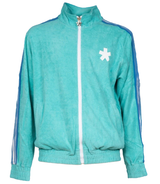 Comme Des Fuckdown Chic Light Blue Zipper Jacket with Graphic Prints