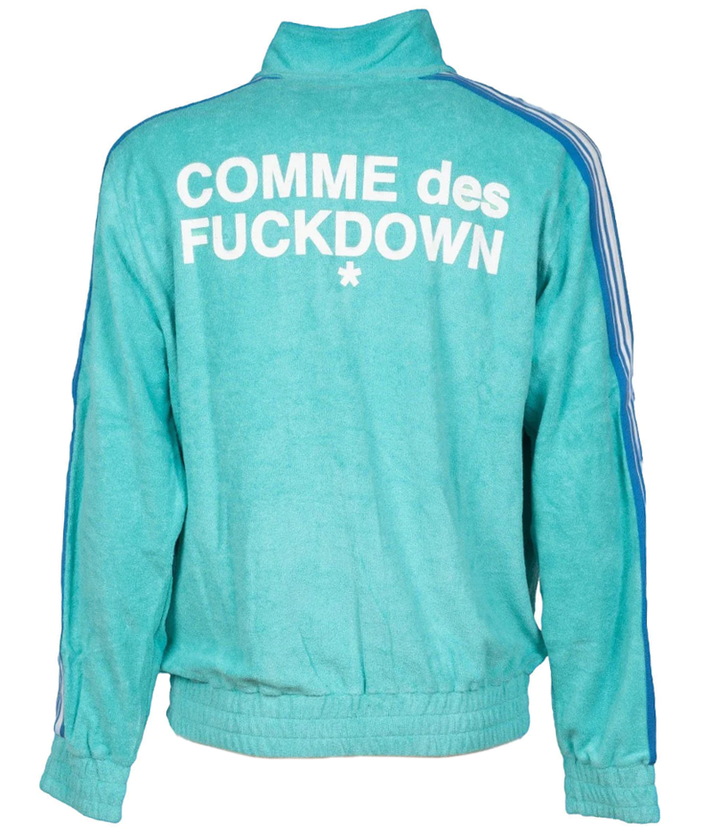 Comme Des Fuckdown Chic Light Blue Zipper Jacket with Graphic Prints