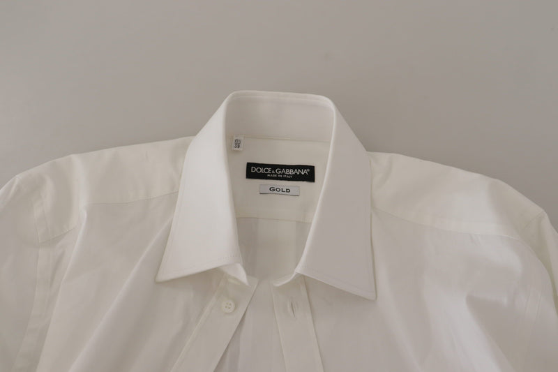 Dolce & Gabbana Elegant White Slim Fit Gold Dress Shirt