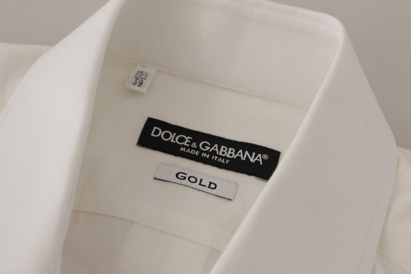 Dolce & Gabbana Elegant White Slim Fit Gold Dress Shirt