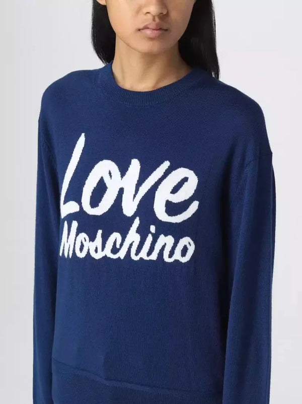 Love Moschino Chic Blue Sweater with Contrast Front Design