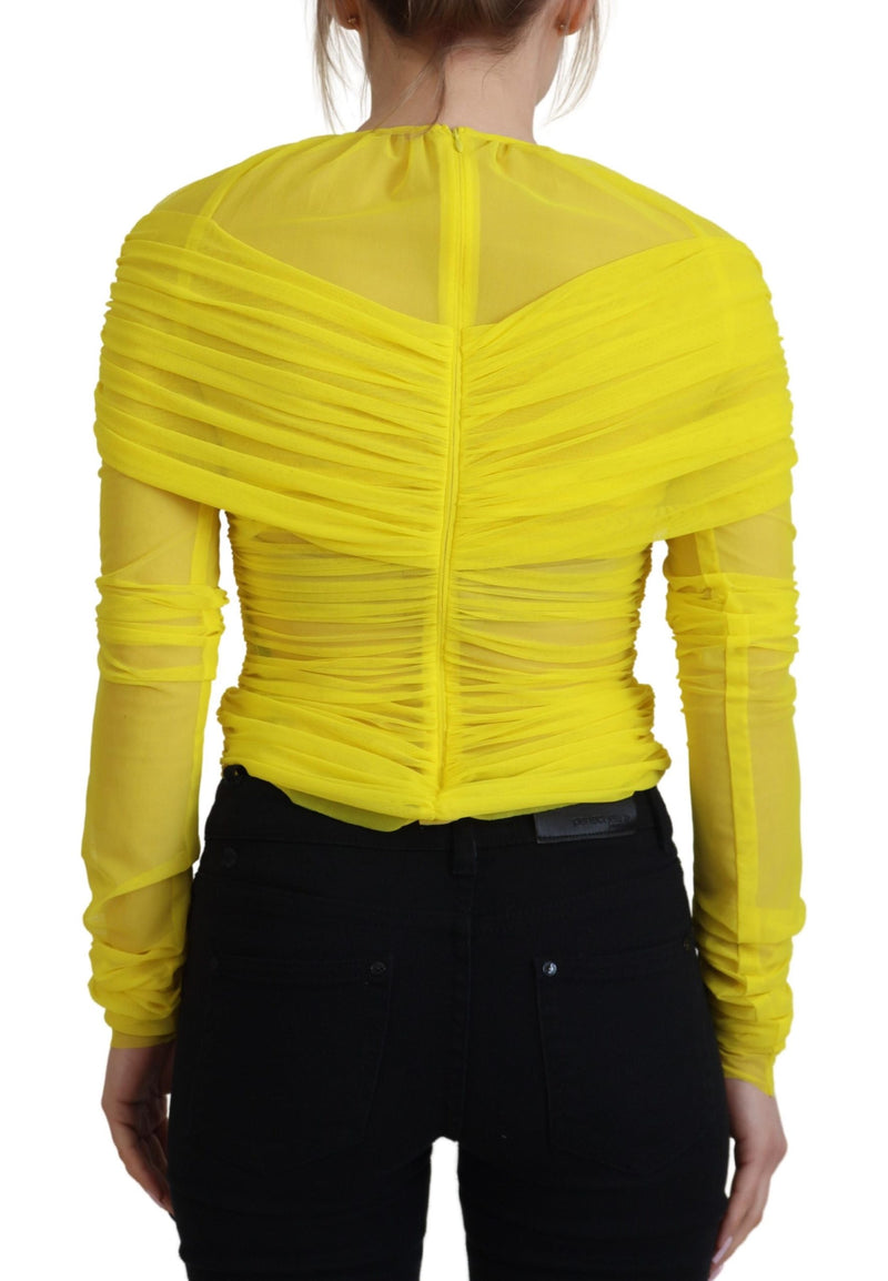 Dolce & Gabbana Chic Sheer Yellow Mesh Long Sleeve Top