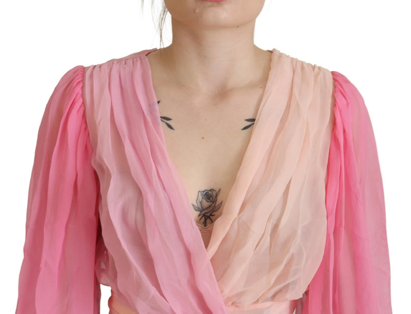 Dolce & Gabbana Silk V-Neckline Wrap Blouse in Pink