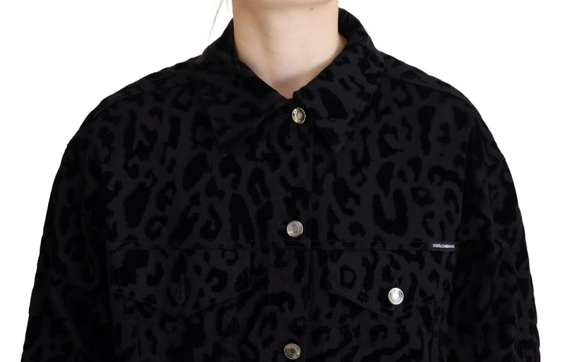 Dolce & Gabbana Chic Leopard Print Button Down Denim Jacket