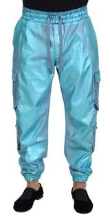 Dolce & Gabbana Metallic Blue Cotton Stretch Joggers