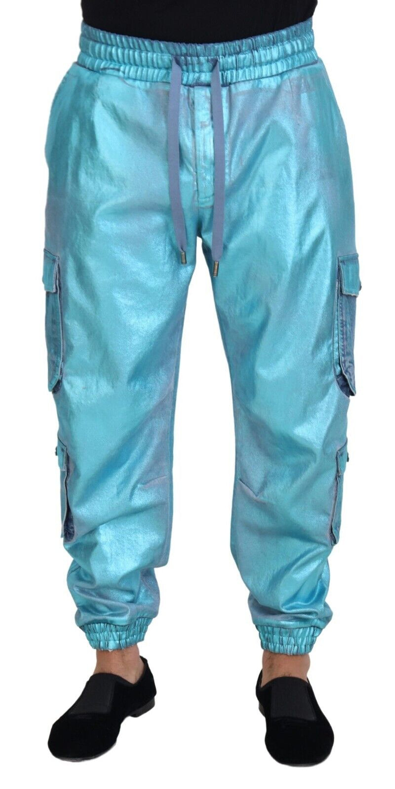 Dolce & Gabbana Metallic Blue Cotton Stretch Joggers